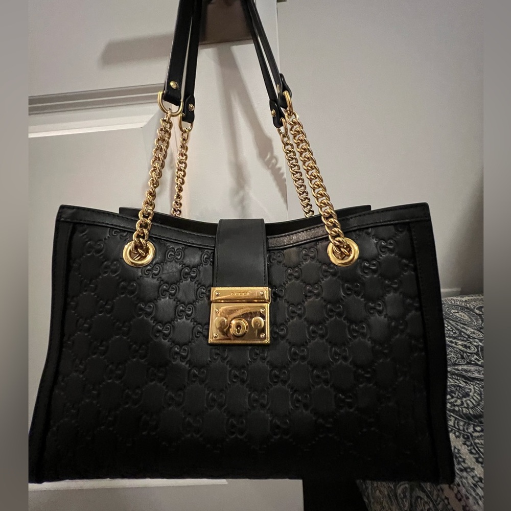 🌟 For Sale: Authentic GUCCI Black w/ Gold accents Tote 🌟 - Picture 3 of 8